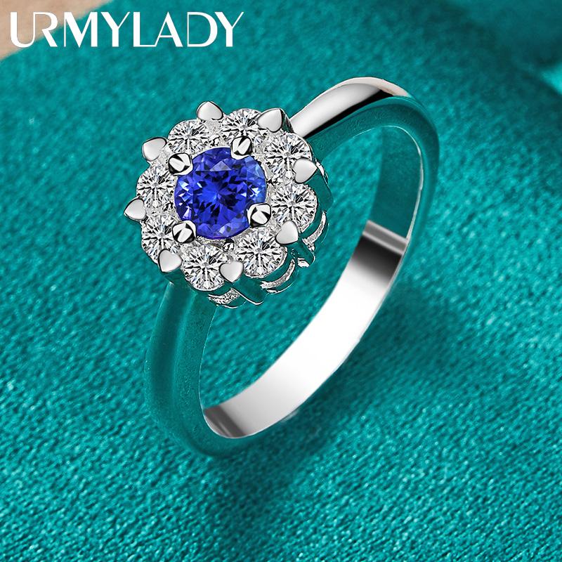 Кольцо из стерлингового серебра 925 пробы с синим цирконом 7-10 # для женщин, модные ювелирные изделия