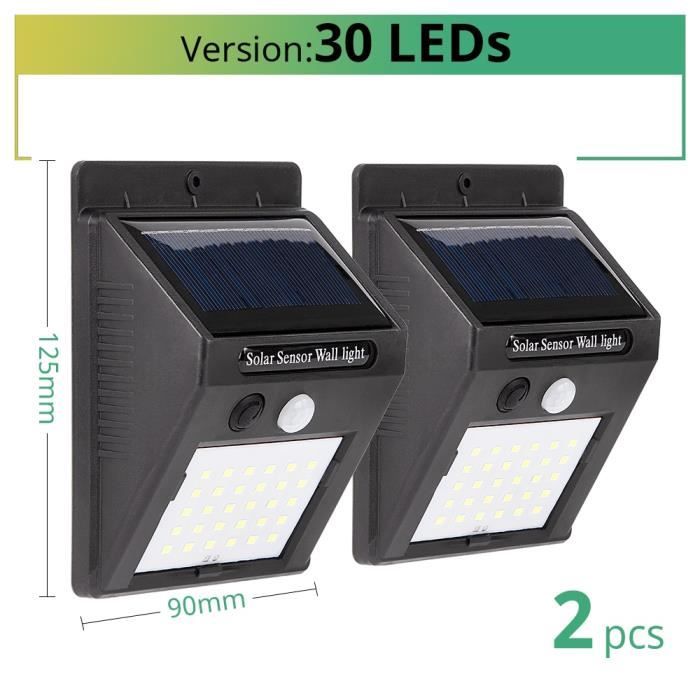 Lampadaire extérieur - Solaire - 30 LED - Détecteur de mouvement PIR - Imperméable - 2 pièces