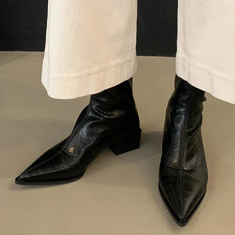 Массивные ботильоны женские остроносые туфли на среднем каблуке женские 2024 тренд зима новые готические челси снежные ботинки женские мотоциклетные ботинки