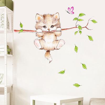 (Никита) Мультяшный кот, весенняя наклейка на стену, спальня, исследование, фон, наклейка на стену