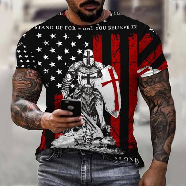 Флаг Воин Паладин Летняя модная мужская футболка Повседневная мужская уличная футболка с 3D принтом с коротким рукавом