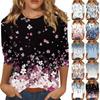 Women's Fashion Casual Three-quarter Sleeve Vintage Floral Print Round Neck Top