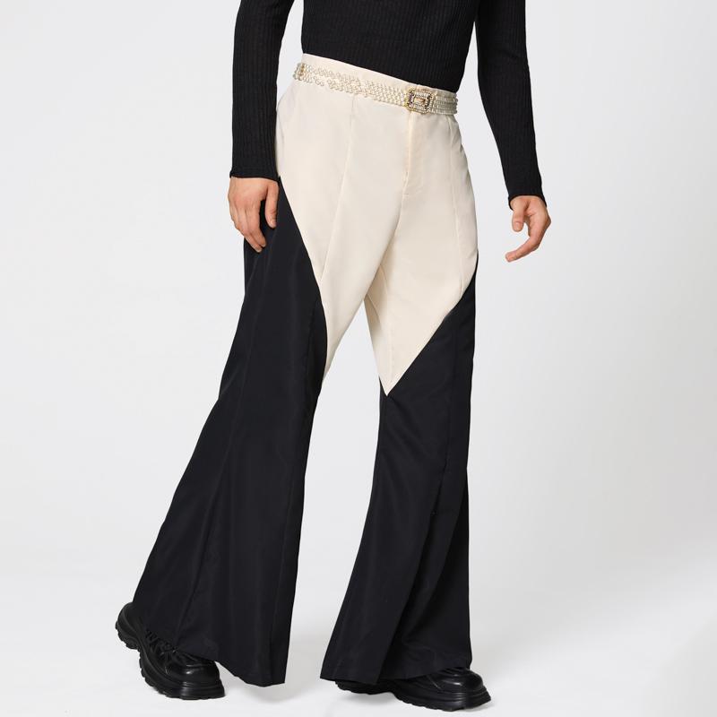 INCERUN Мужские повседневные длинные брюки-клеш с молнией, пэчворк, со строчкой на талии