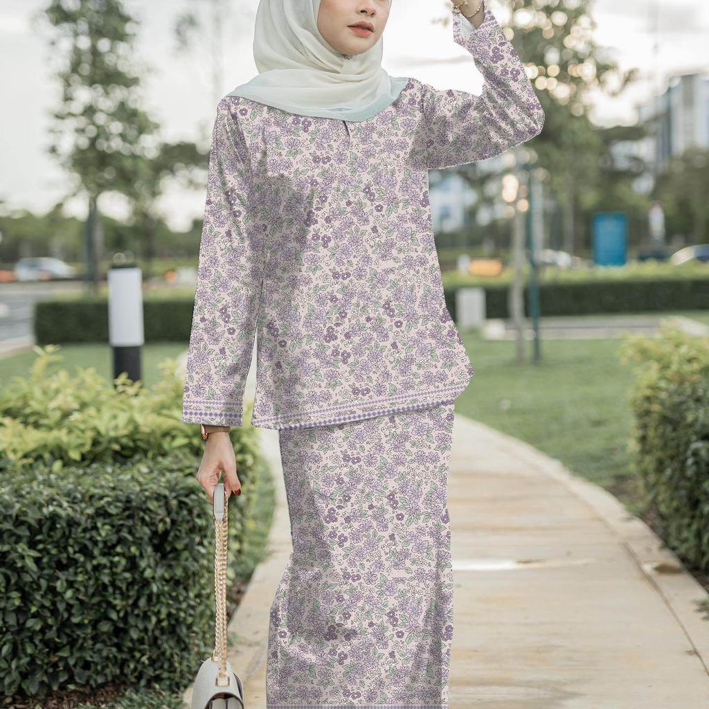 2025 New Design Printed Pattern High Quality Fabric Kulong Pahang Ladies Muslim Suit Comfortable Breathable Elegant Sweet Series Fashion Trend