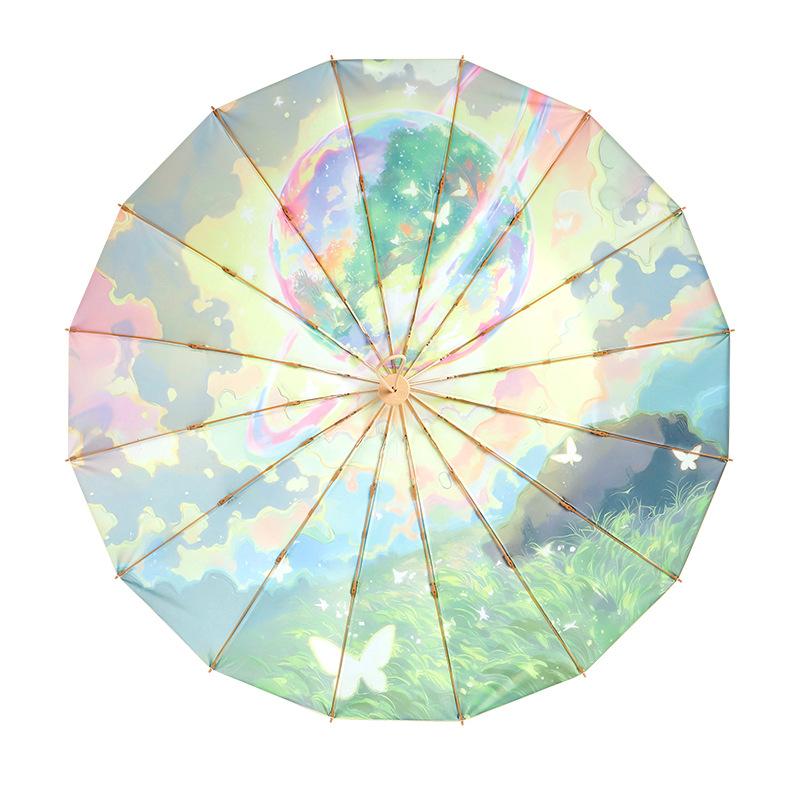 Tri-fold 16 Bone Color Glue Umbrella Digital Printing Weather and Rain Umbrella Sunscreen UV Protection High Value Female Umbrella