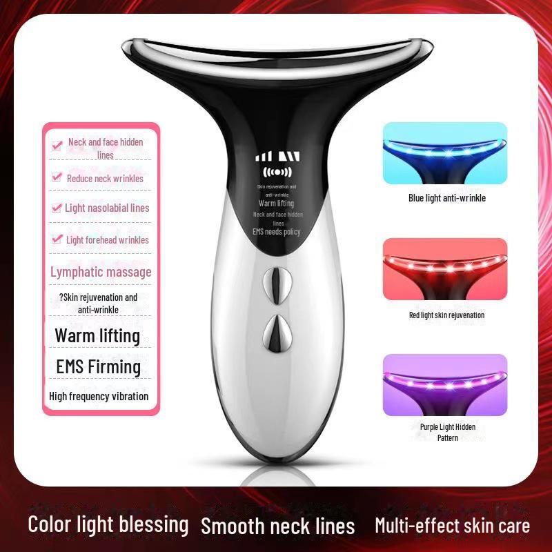 Устройство для микротоковой терапии лица и шеи EMS: Устраняет морщины на шее и носогубных складках, вибрирует для массажа, подтягивает и укрепляет кожу, борется с морщинами.