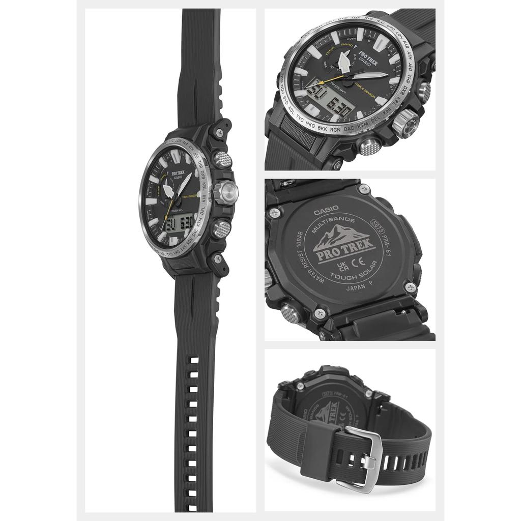 Casio Мужские часы Protrek Climber Line PRW-61-1AJF, черные, на солнечной батарее, с радиоконтролем, из биопластика - Только для внутреннего рынка Японии