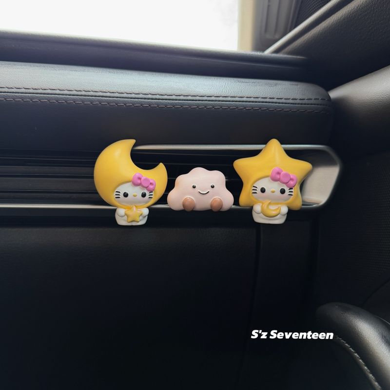 Cute Stars and Moon Hello Kitty Car Air Freshener for New Energy Vehicles, Hand-Painted Aroma Diffuser Stone Decoration