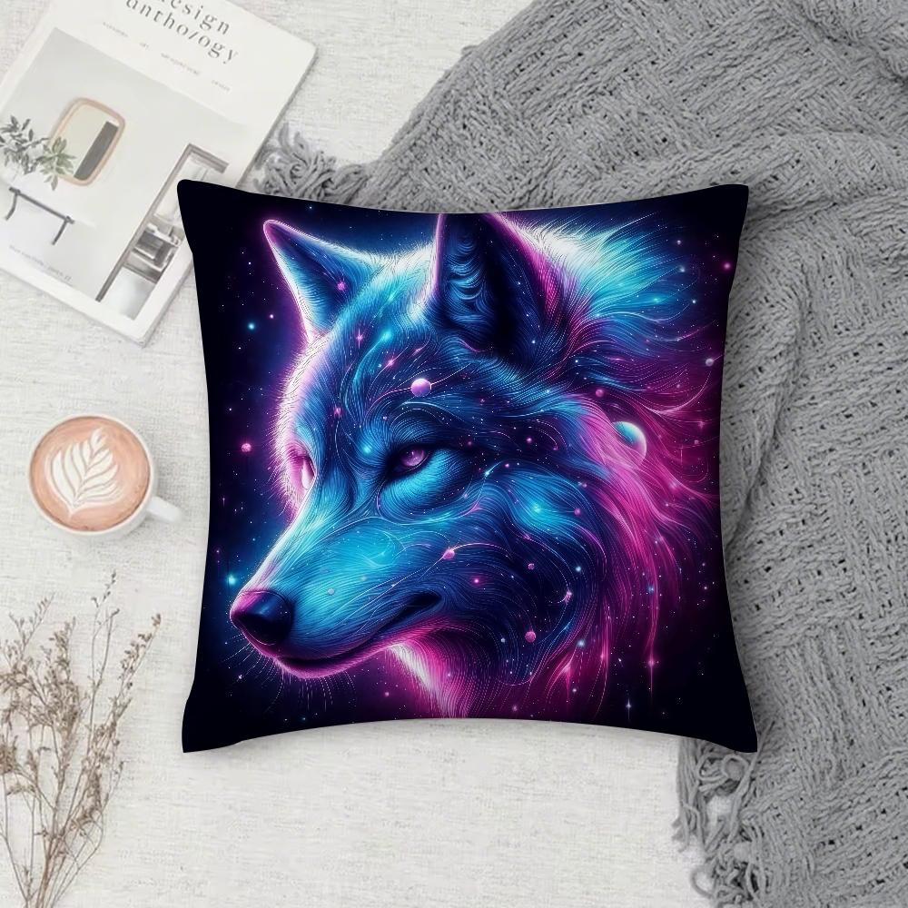 Anime Cool Wolf Cartoon Pillow Case Square DoubleSided Printing Sofa Cushion Cover Pillowcase Bedroom Bedside