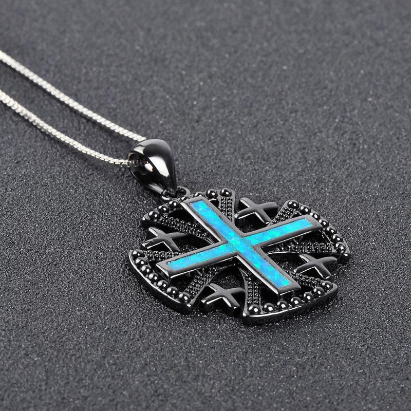 Wish European and American ladies, white Opal cross pendant necklace, exquisite necklace
