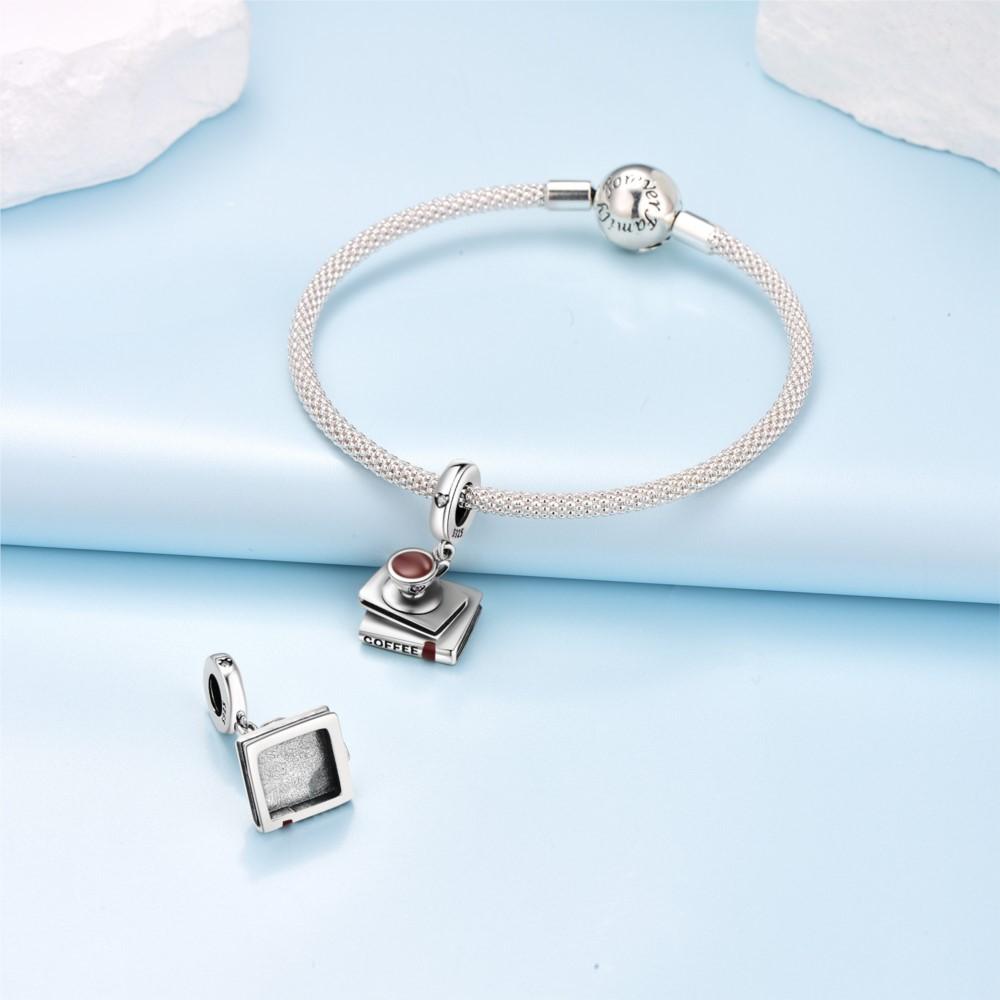Серебро 925 Кофейная Книга Подвески Браслет Шармы для Женщин DIY Украшения Вечеринка Бусины Тонкие Подарки Аксессуары