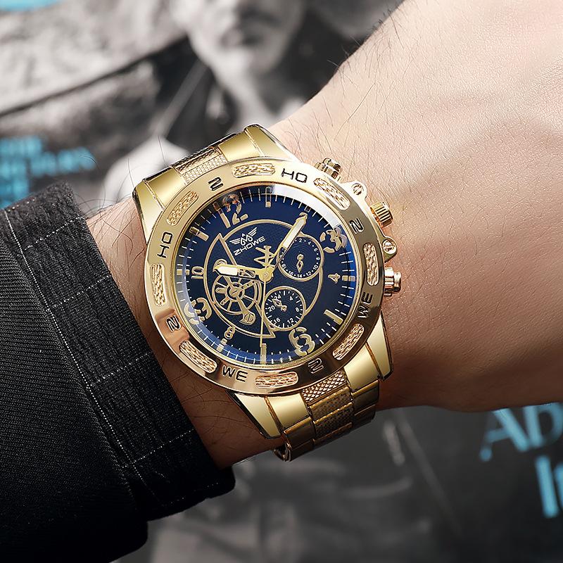 Men'S Business Fake Three-Eye Steel Belt Watch Fashion Quartz Watch