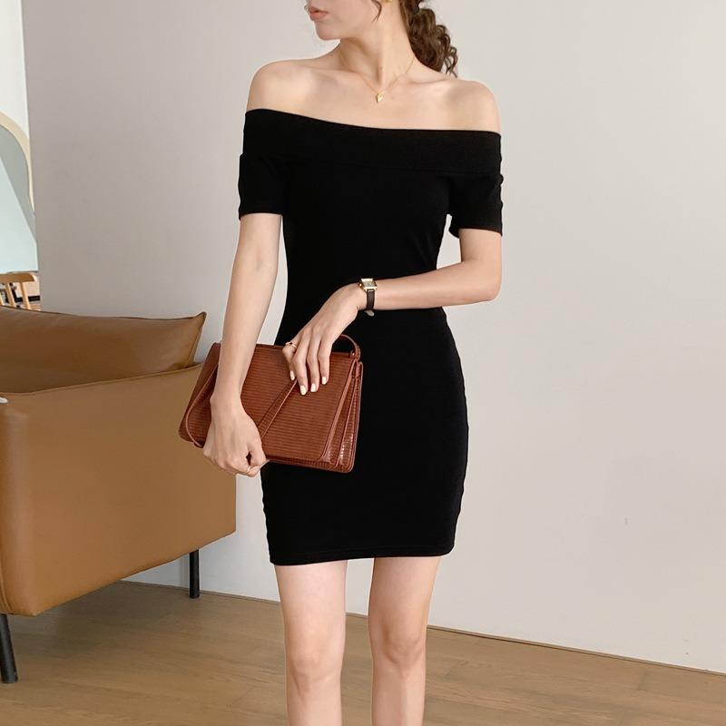 Женское платье на одно плечо с короткими рукавами, элегантное платье с сумкой на бедрах, короткое летнее платье