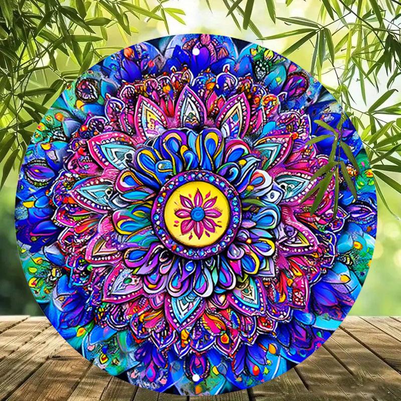 2D плоская 20*20см1шт Винтажная мандала Цветы узоры настенная художественная табличка, красочный симметричный узор для баров, кафе, пляжных домиков и дворов