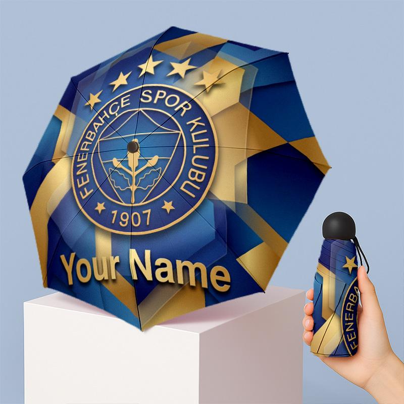 Fenerbahçe FC Manual Five Fold 8 Rib Umbrella Support Custom Text, Lightweight Travel Umbrella