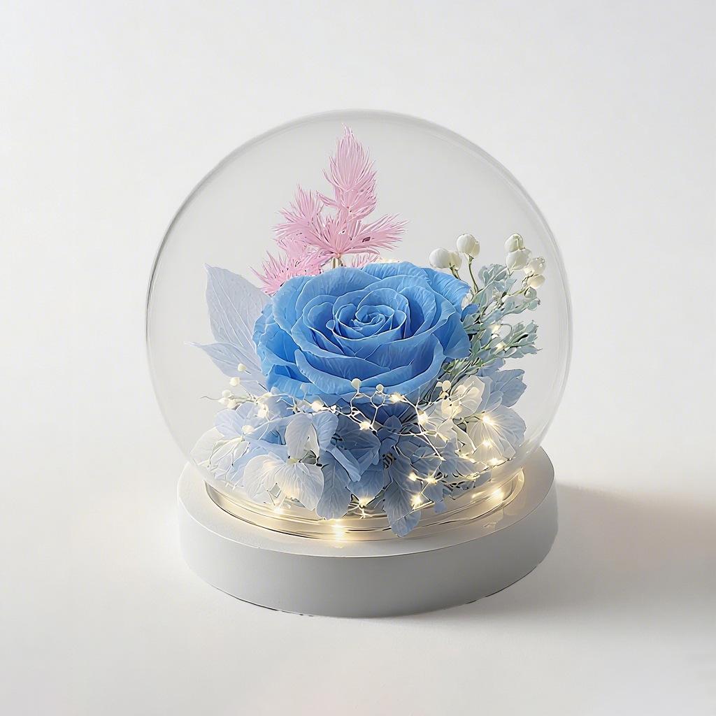 Eternal flower spherical glass cover rose dried flower with lamp base Yunnan commemorative real flower simulation art floral art
