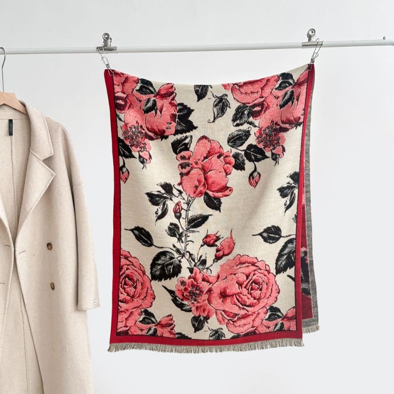 Женский шарф с цветочным принтом, имитация кашемира, ретро, темпераментный, утолщенный теплый шарф, для путешествий, улицы, модная темпераментная шаль