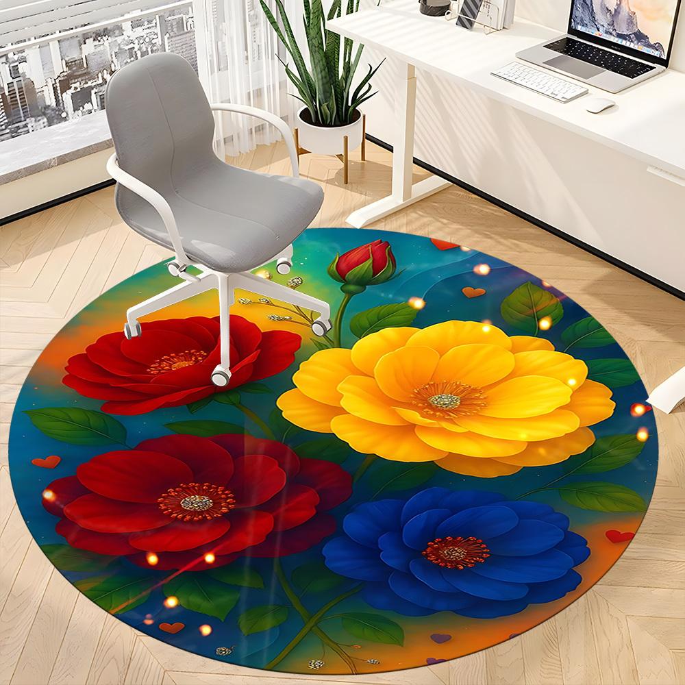 1pc Colorful Floral Bouquet Chair Carpet for Office, Non-slip, Soft and Durable Rug, Perfect for Office, Living Room yy251103177