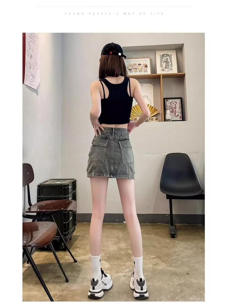 Women's High-Waist Smoke Gray Denim Mini Skirt - Summer 2024 A-line Slim Fit