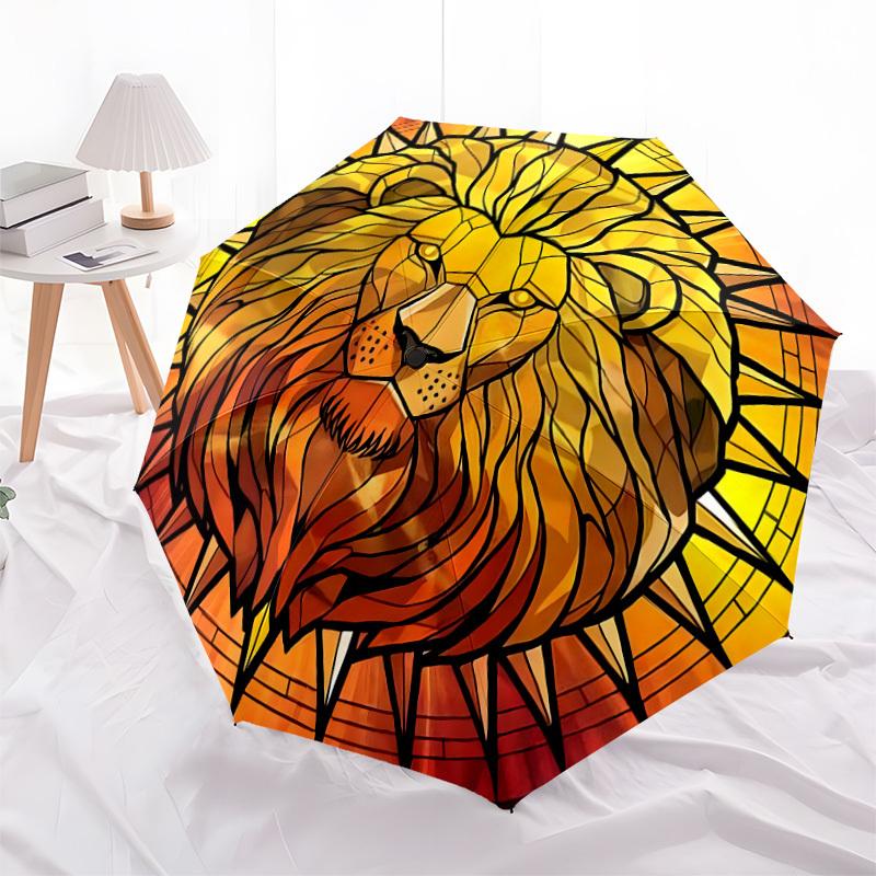1pc Lion Stained Glass Artwork Umbrella with Plastic Handle,Suitable for All Seasons Home Travel Outdoor UmbrellaDD1320