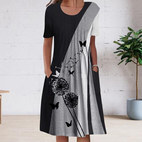 Женское повседневное платье-футболка, летнее платье-трапеция с коротким рукавом и цветочным принтом
