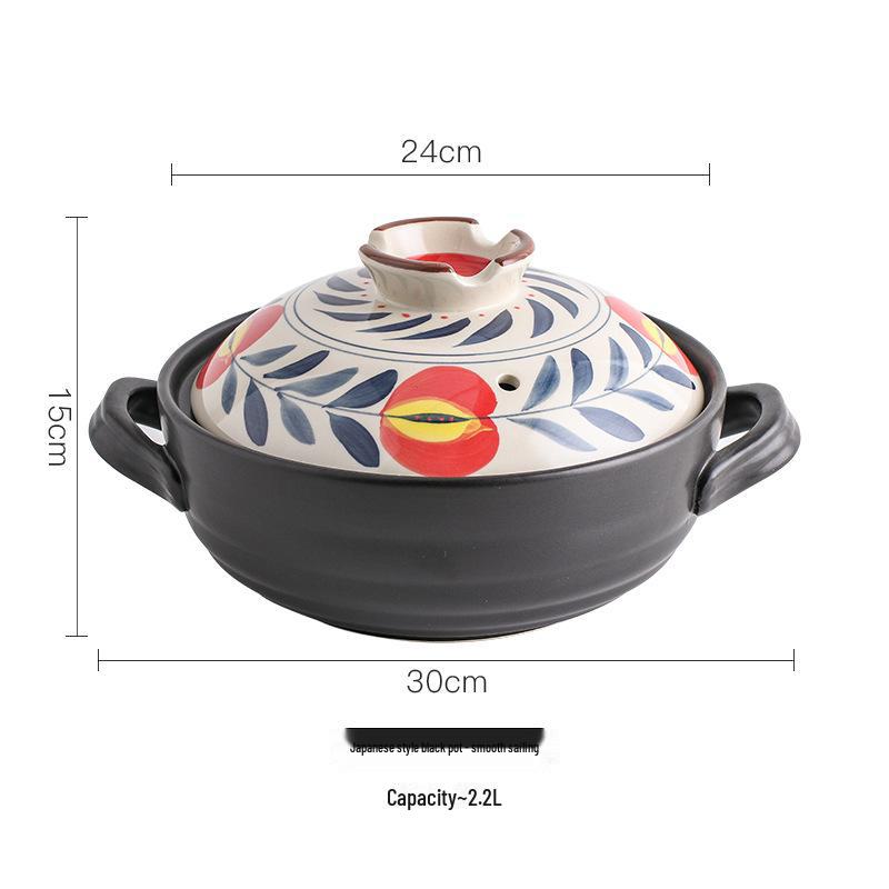 Японская кастрюля для тушения, расписанная вручную, устойчивая к высоким температурам - керамическая кастрюля с крышкой