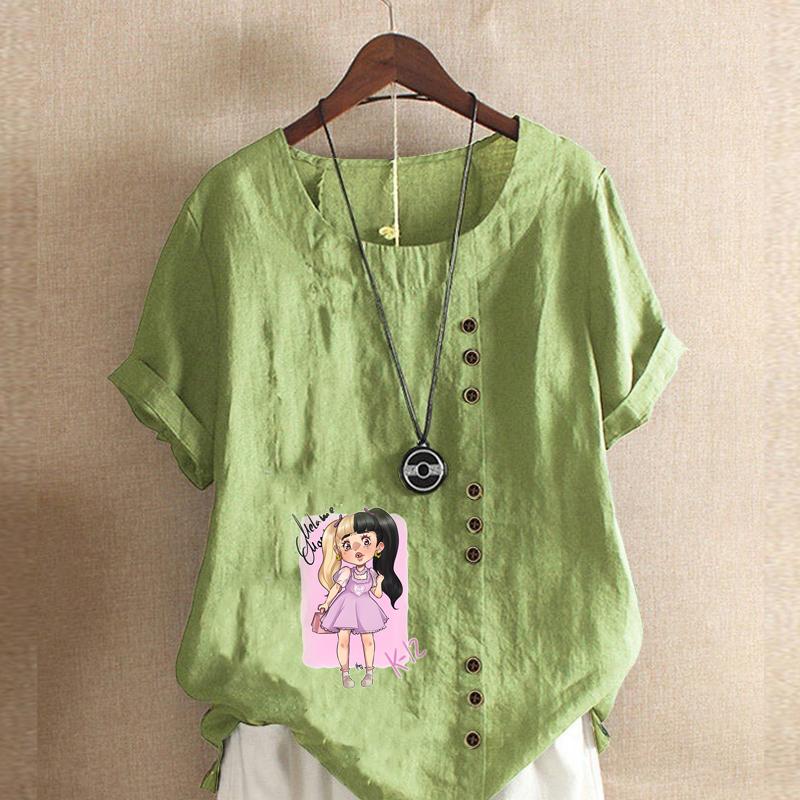 Женская модная футболка с коротким рукавом для девочек, свободная хлопковая рубашка, повседневная свободная летняя блузка, топы больших размеров