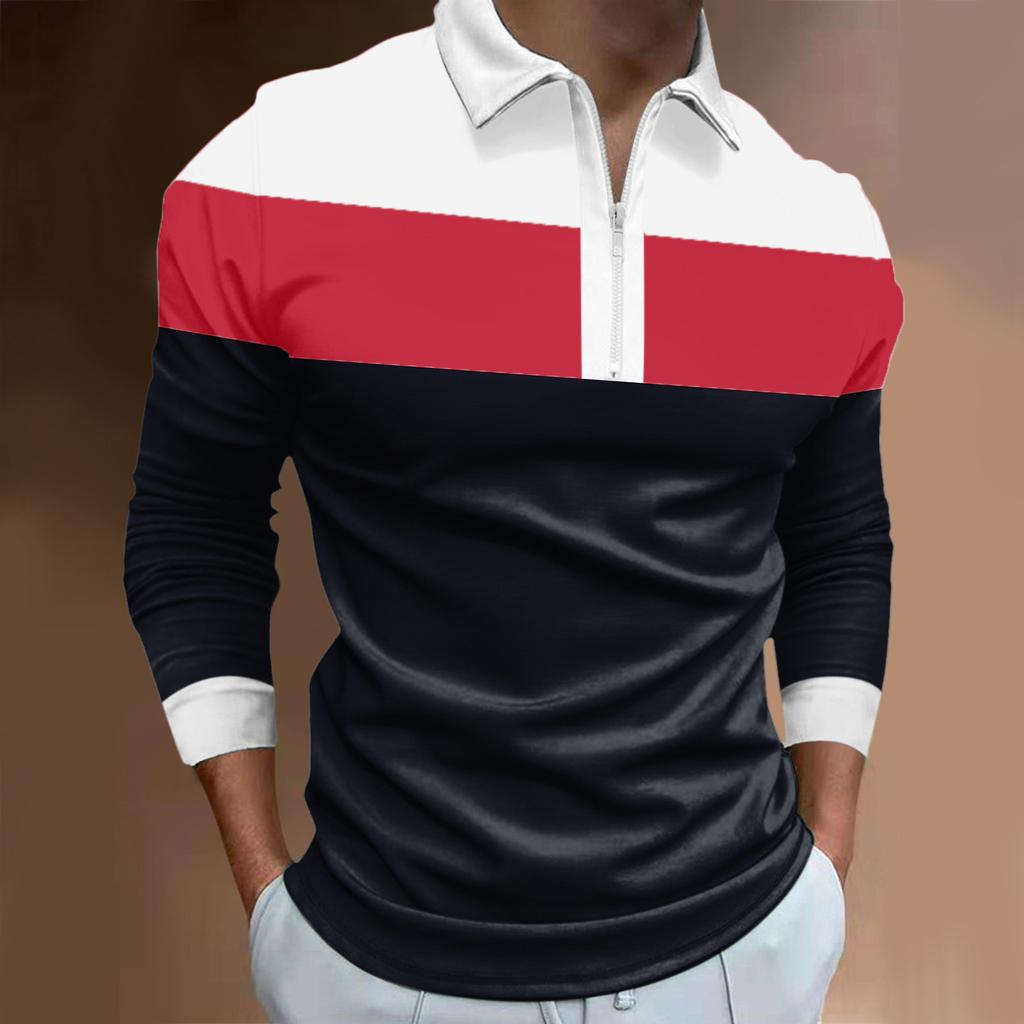 Polo Shirts Men Long Sleeve Fashion Black and Red Print New Men's Polo Shirt Long Sleeve Zipper T-shirt Top