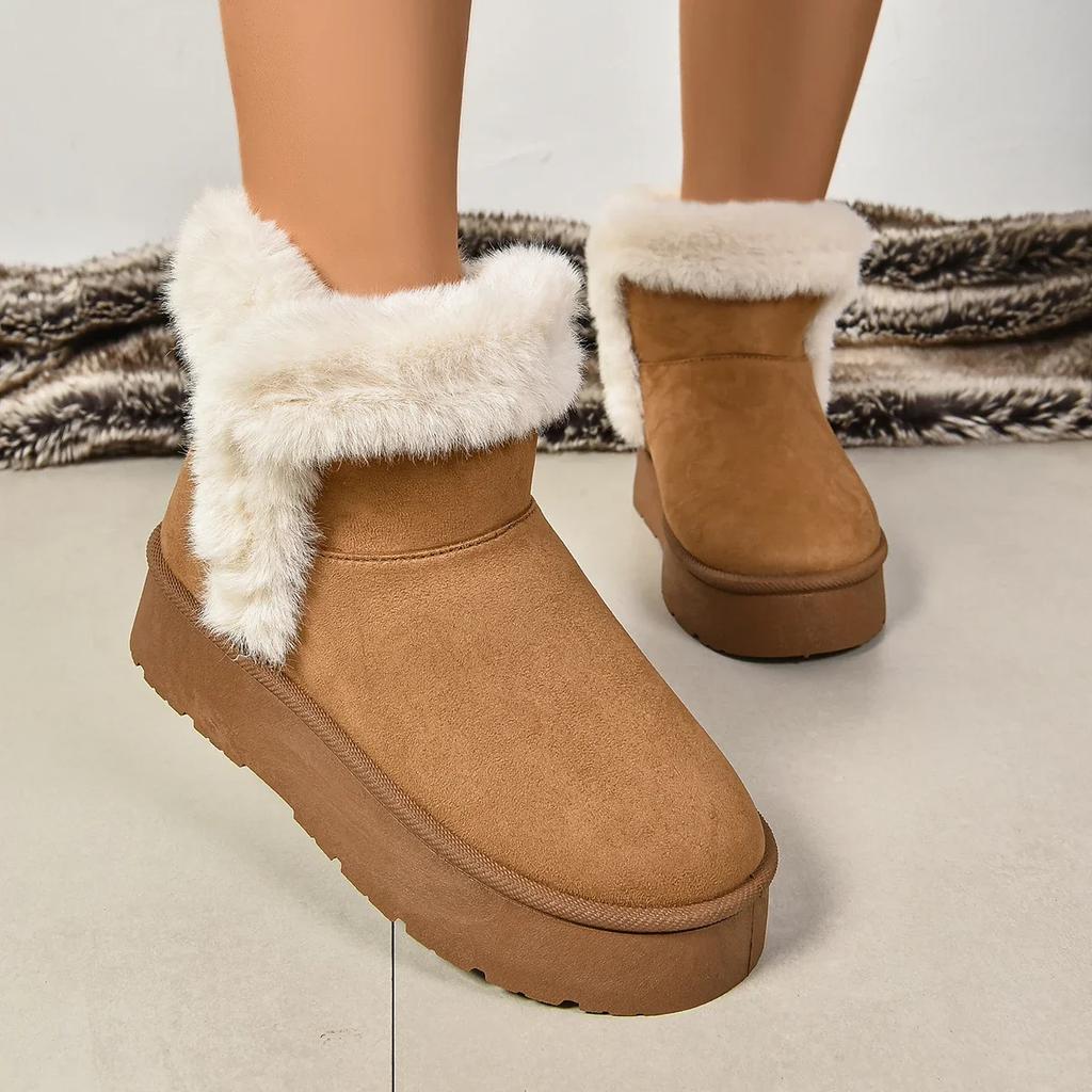 Fashion Thick Bottom Long Plush Snow Boots for Women 2024 Winter Chunky Platform Fur Ankle Boots Woman Non Slip Warm Cotton Padded Shoes