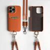 Multifunctional Charging Cable Lanyard Genuine Leather Case For iPhone 16 Pro Max 15Pro 11 13 12 14Pro Crossbody Strap Card Slot