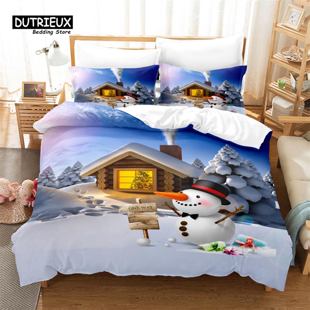 Christmas Snowman Duvet Cover Set, Fashion Bedding Set, Soft Comfortable Breathable Duvet Cover, For Bedroom Guest Room Decor