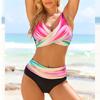 Women's Shoulder Strap Swimsuit Pink Petals Print Bikini Tankini Swimsuit