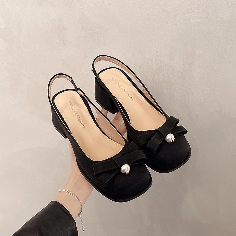 Fashion Hot Selling 2025 Heeled Sandals Women's Female Shoe Square Toe New Open Block Girls Bow Comfort Summer Low Closed Casual Sandal