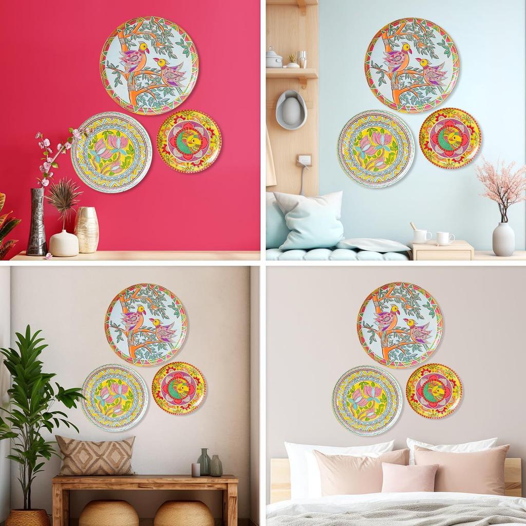 Madhubani Wall Plates for Home Decoration | Wall Decor Items for Living Room | Metal Wall Décor | Gift Items for Unisex Set of 3 Plate