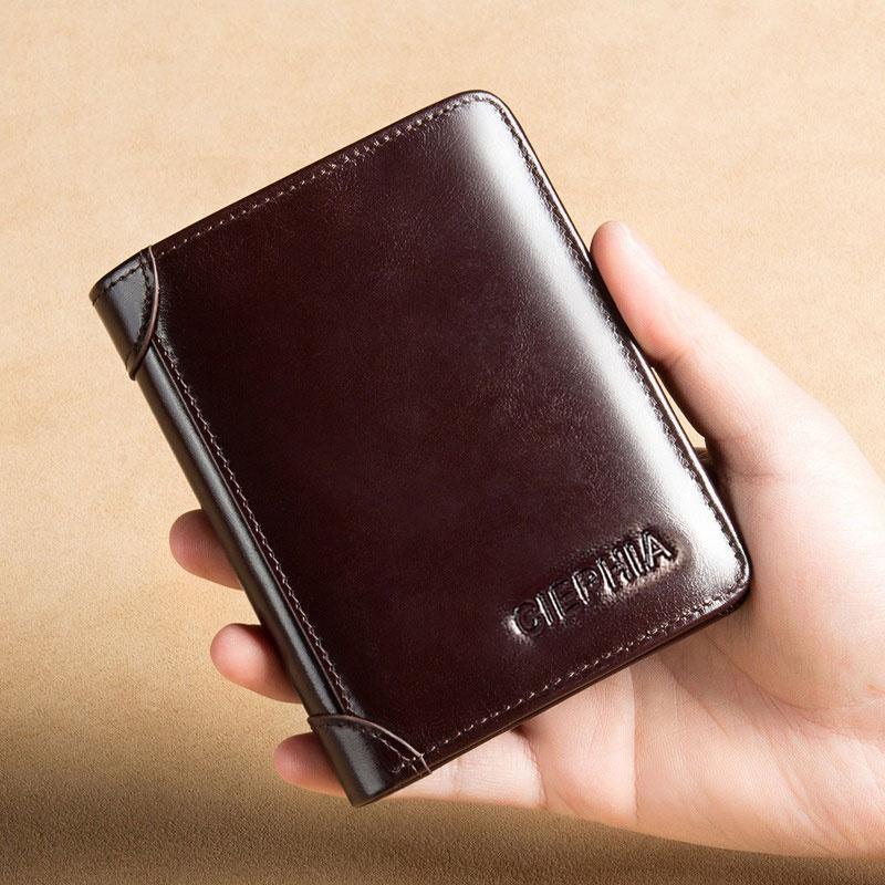 Classic Style Wallet Genuine Leather Rfid Wallets for Men Thin Short Multi Function Tri Fold Card Holder Male Purse Money Clip
