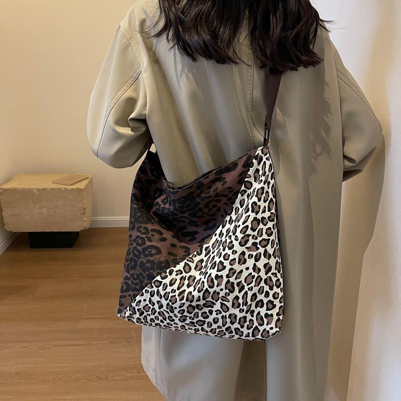 Холщовая сумка с леопардовым принтом Женская сумка Большая вместительная сумка через плечо Сумка-тоут
