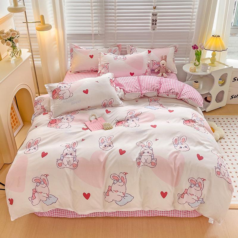 Simple Bedding Washed Cotton Four-piece Set Pastoral Bed Sheet Quilt Cover Bedding Three-piece Set