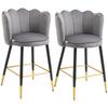Set of 2 Velvet Bar Stools with Footrest and Steel Base, 59x52x90cm, Grey