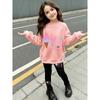 Girls' Ice Cream Letter Casual Comfortable Soft Loose Pullover Sweatshirt and Leggings 2-Piece Set, New Autumn/Winter, Playful, Sweet and Cool Style