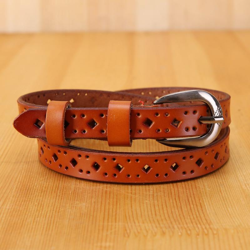 Ladies Genuine Leather Skinny Belt For Casual Wear With Metal Pin Closure