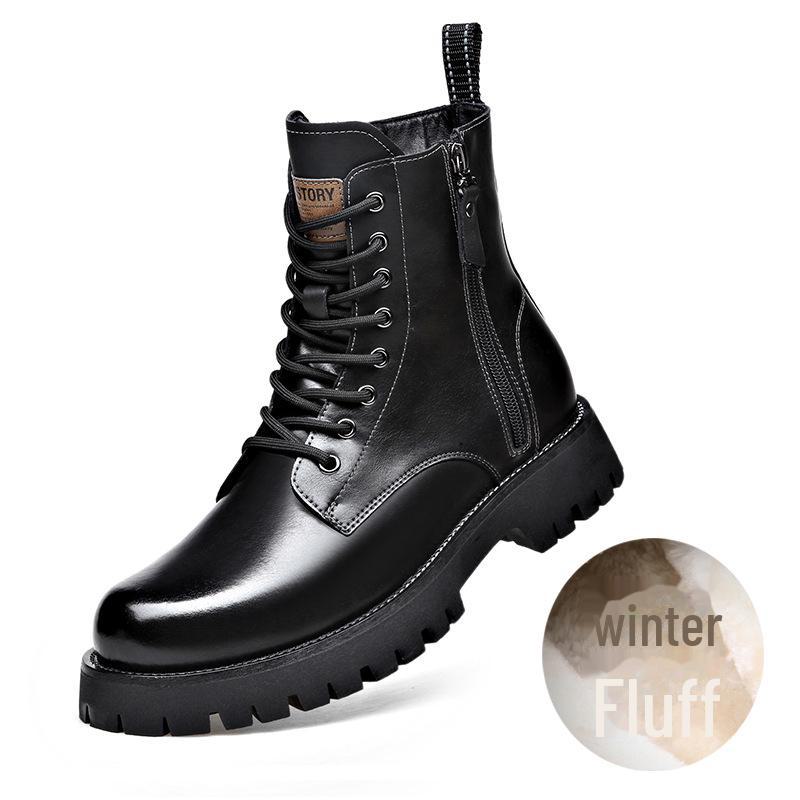 Мужские осенне-зимние желтые ботинки из натуральной кожи с толстой подошвой, боковой молнией и круглым носком — удобные, средней высоты, в стиле Martin.