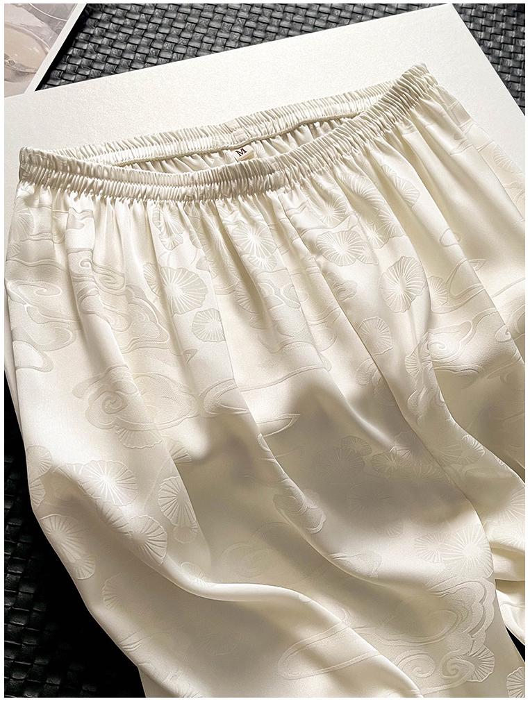 2025 Auspicious Clouds Ice Silk Padded Pajamas - Women's Two-Piece Set In Milk White, Long Sleeve & Pants