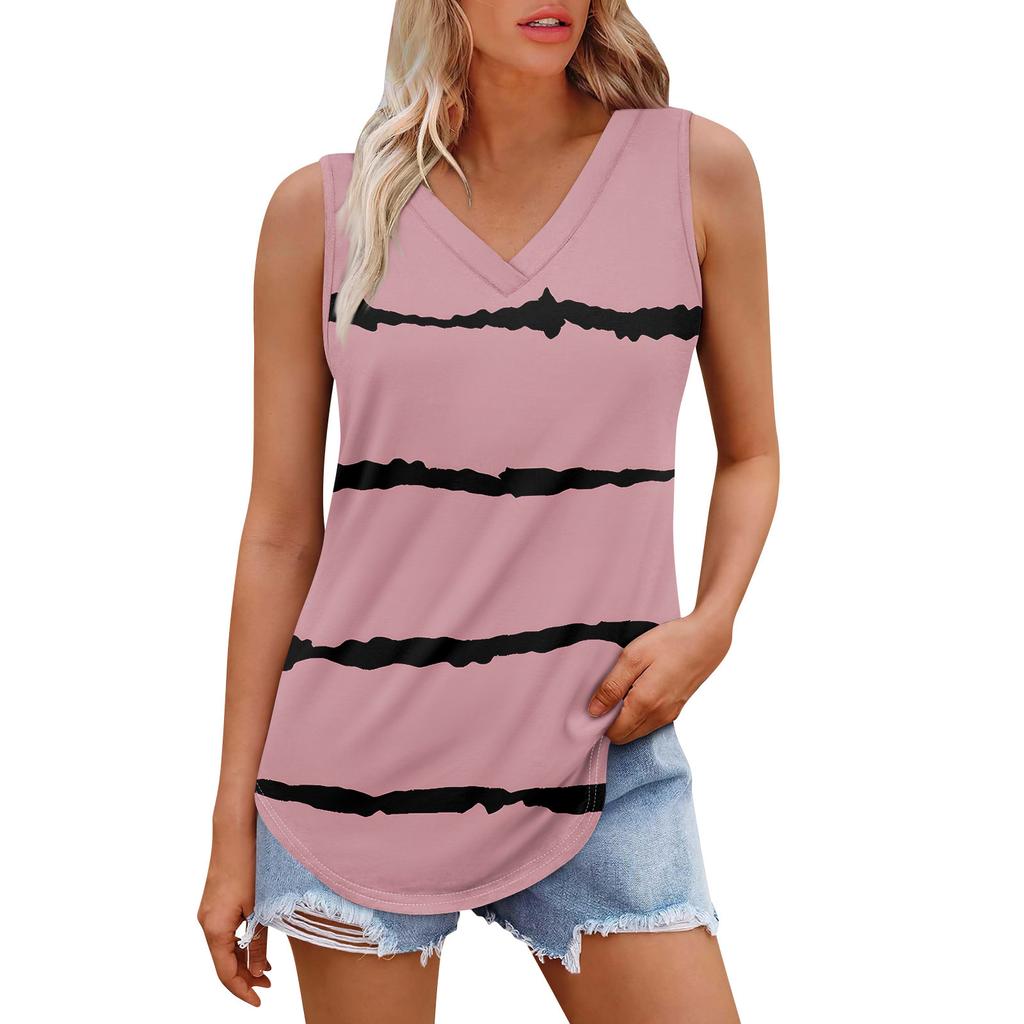 Женская майка с V-образным вырезом и принтом, повседневная майка, свободный крой, топы без рукавов, струящиеся