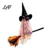 Easy Hanging Holiday Party Props Halloween Flying Ghost with Witch Broom Large Lighted Decoration Whimsical Figurine Hat for Lawn Patio Porch