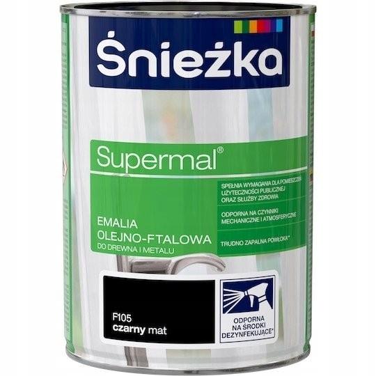 Śnieżka Supermal Emalia Olejno-Ftalowa Drewno Metal Czarny Mat 0,8L