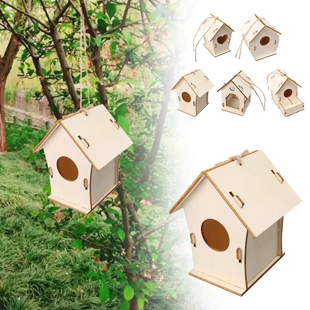 Bird Wood House with Lanyard Outdoor Unfinished DIY Accessory Pet Supplies Hanging Birdhouse for Outside Balcony H6A5