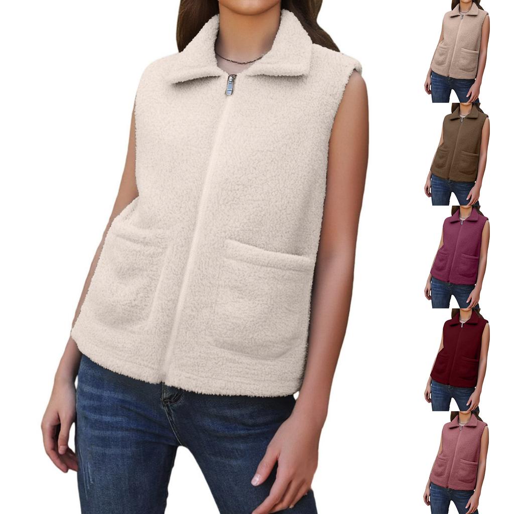 Fashionable Ladies Winter Temperament Lambswool Thickened Velvet Warm Vest