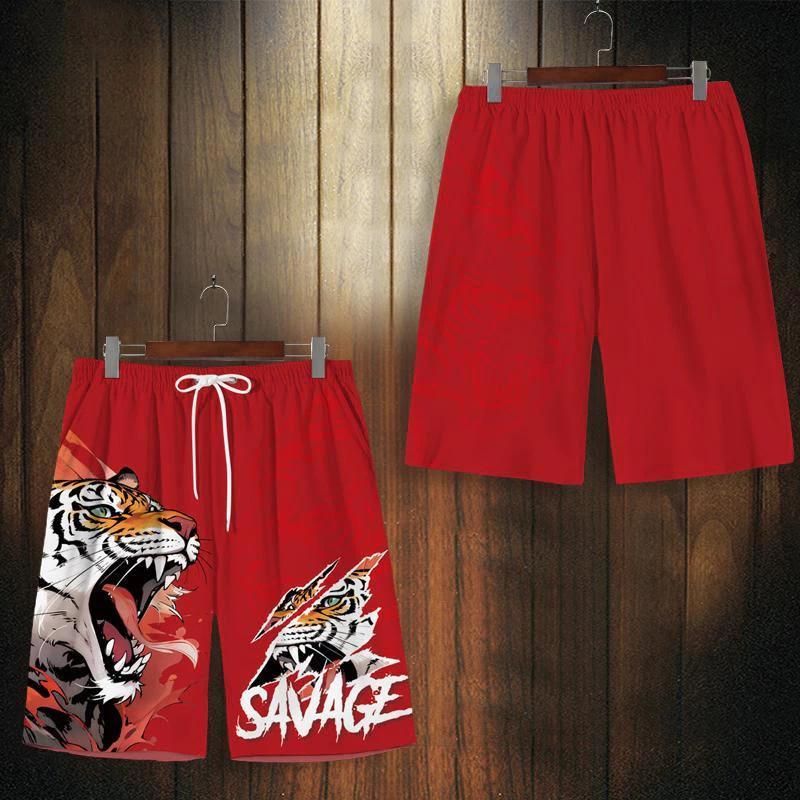 Chinese Black Red Tiger Boxing Muay Thai Kickboxing Training Shorts Print Martial Art Boxer Unisex Men Women Kid Fighting Fitness Sport Gym Workout