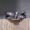 Huitan Fashion Black Finger Ring Female Charming Purple/White Cubic Zirconia Jewelry for Engagement Party Stylish Accessories