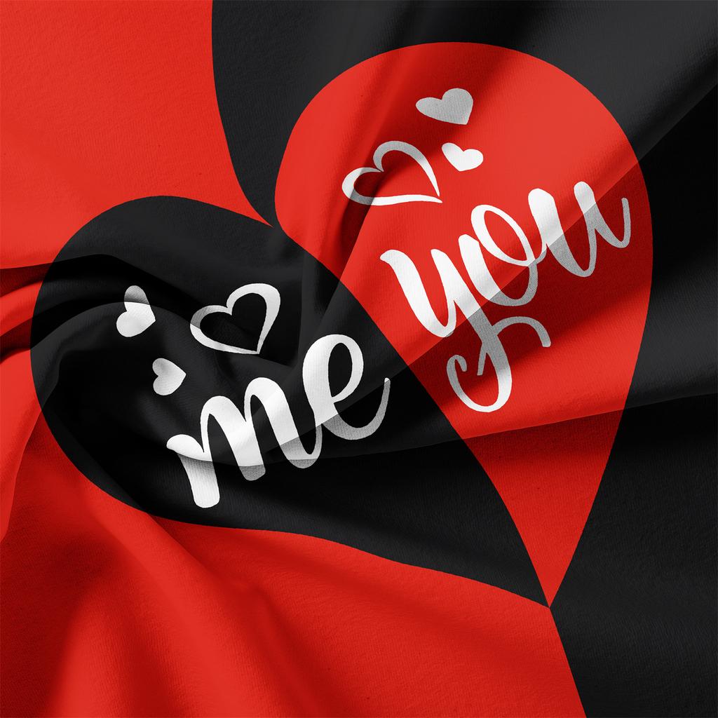 3Pcs Set Red Black Me And You Rose Letters Heart Pattern Printed Quilt Duvet Cover Bedding Set For All Season Bedroom Hotels